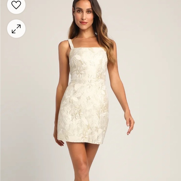 Shine for Us Cream Metallic Tropical Jacquard Mini Dress - Picture 2 of 9